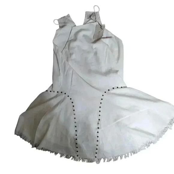 Moon River Blissful Dream Ivory Tank Dress Linen Blend Keyhole Mini Frayed - Picture 3 of 4